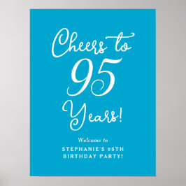 Poster Aqua Blue Cheers to 95 Anos Aniversário Sinal de B