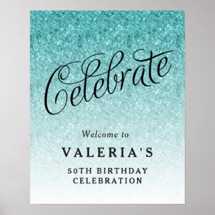 Poster Aqua Blue Glitter Celebra as Boas-vindas