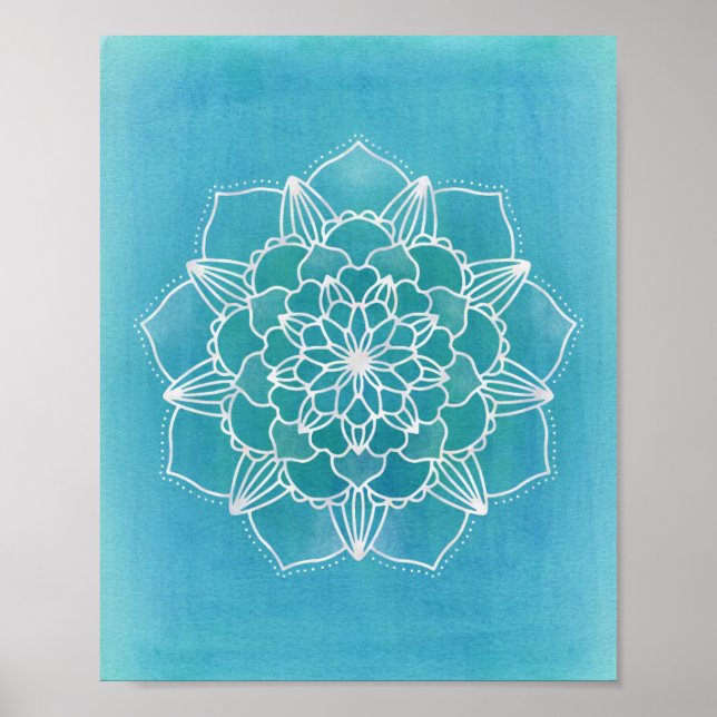 Poster Aqua Blue Mandala Flor Geométrico Arte (Frente)