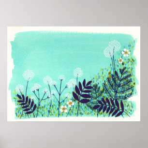 Poster Aqua Blue Wild Field Artist Watercolor Painting
