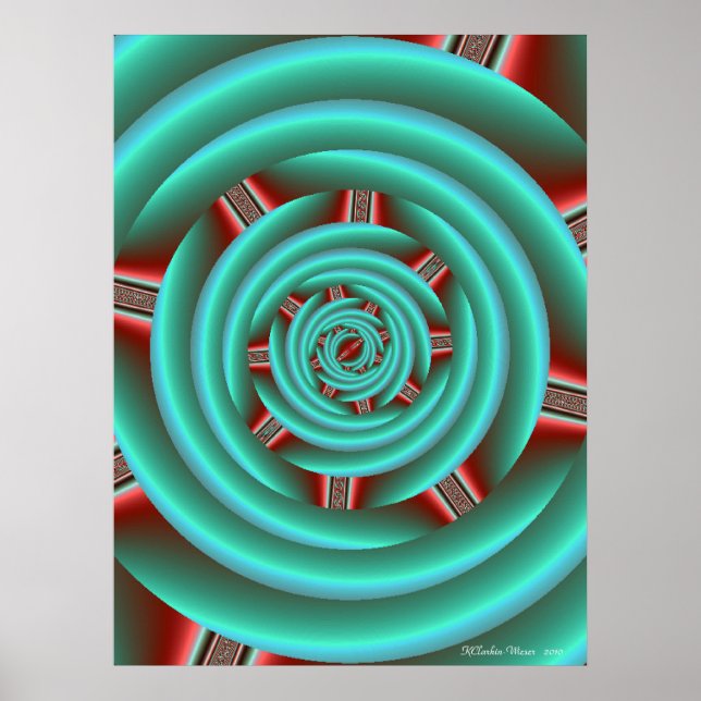 Poster Aqua com Red Prongs Spiral (Frente)