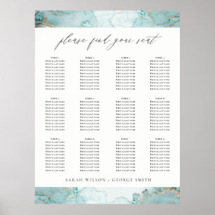 POSTER AQUA DUSKY BLUE DOURADO AGATE WEDDING CHART