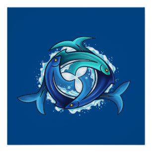 Póster Aqua Harmony: Trinidade de Peixes Interligados