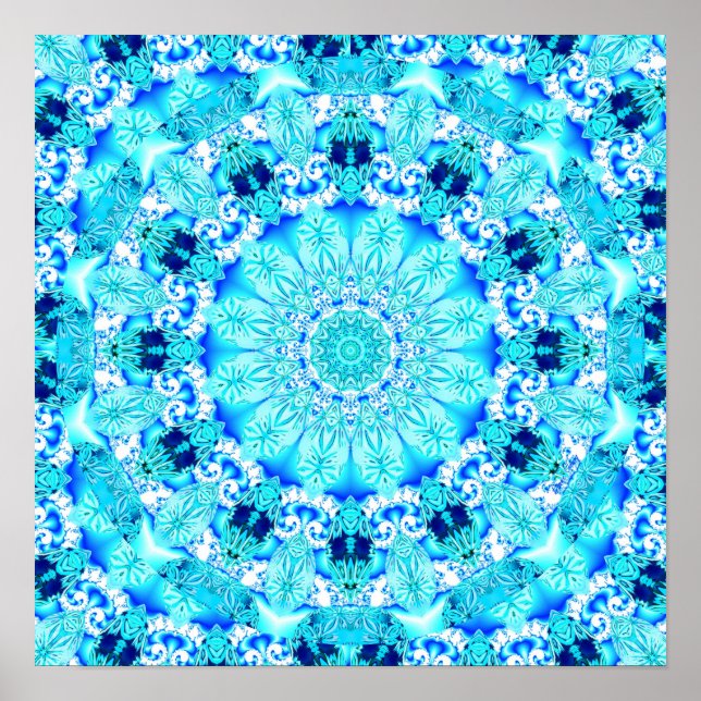 Poster Aqua Lace, Delicado, Abstrato Mandala (Frente)