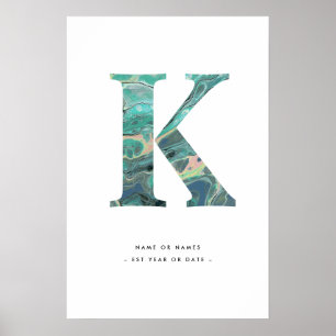 Poster Aqua Marble - Letra K inicial com personalização