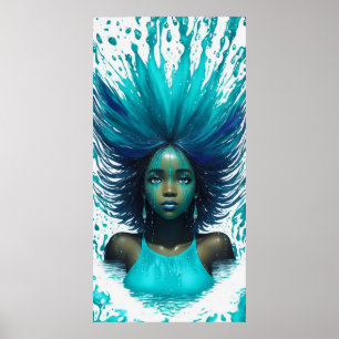 Poster Aqua Marine Teal Water Fantasy African Girl