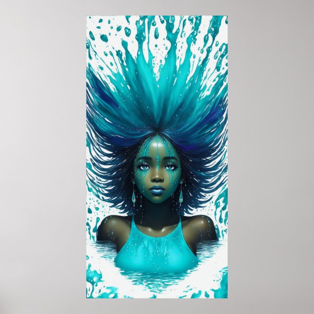 Poster Aqua Marine Teal Water Fantasy African Girl (Frente)