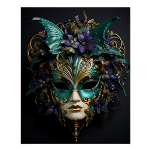 Póster Aqua Mascarada Máscaras Mardi Gras Drama
