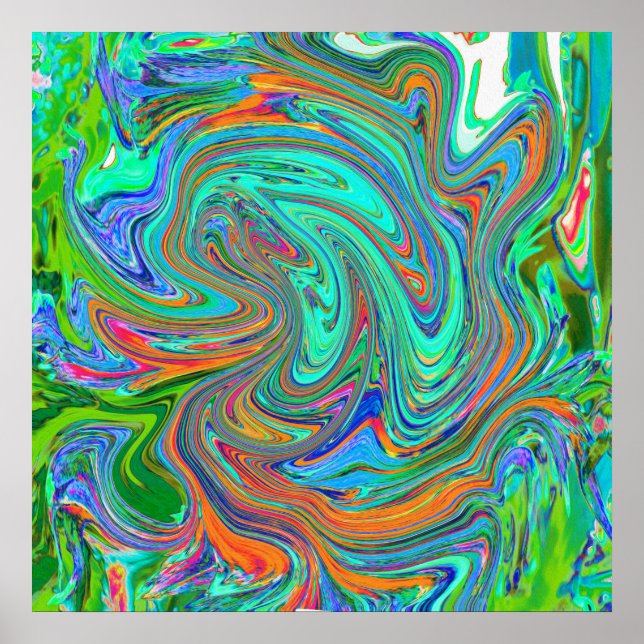 Poster Aqua, Orange e Green Groovy Abstrato Retro Art (Frente)