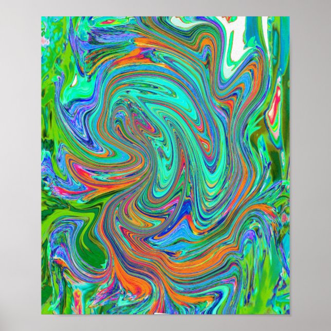 Poster Aqua, Orange e Green Groovy Abstrato Retro Art (Frente)