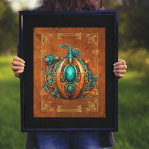 Poster Aqua & Orange Steampunk Pumpkin Arte Digital
