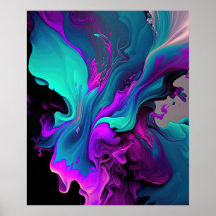 Poster Aqua roxa Turquesa Linda Abstrato Fluid Art