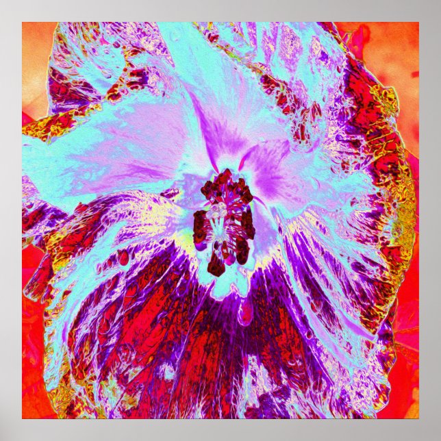 Poster Aqua tropical abstrato e flor de hibisco roxa (Frente)