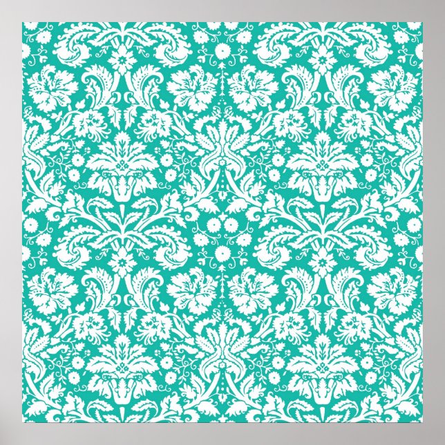 Póster Aqua Turquoise Teal cor damasco (Frente)