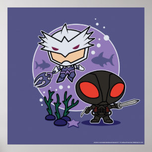 Poster Aquaman Chibi Orm & gráfico submarino do Manta