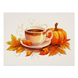 Póster Aquarela Abóboras e Café