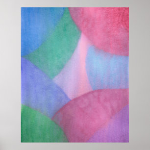 Poster Aquarela Abstrata Pastel com Formas Sobrepostas