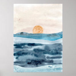 Poster Aquarela abstrato mar paisagem arte moderna oceano