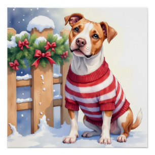 Póster Aquarela American Pit Bull Terrier Festivo