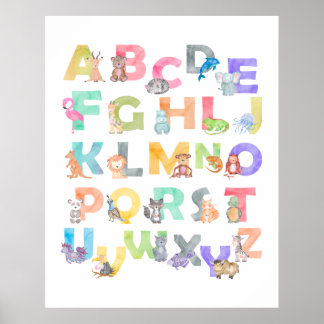 Póster Aquarela Animais Do Alfabeto