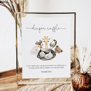 Poster Aquarela Animais Faux Raffle moderno Dourado