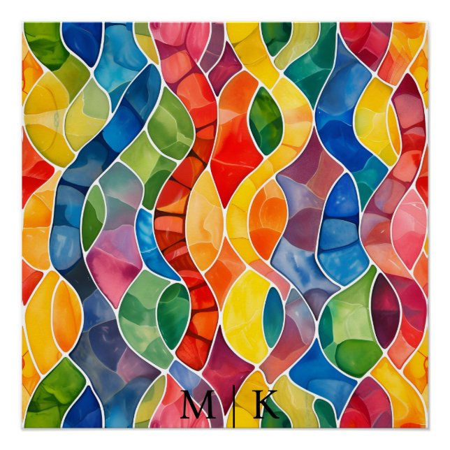 Póster Aquarela Arco Arco-Íris Vidro Estampado (Frente)