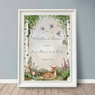 Poster Aquarela Árvores de Bétula & Floresta de Corça Chá