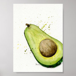 Poster Aquarela Avocado, arte de cozinha