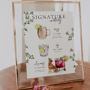 Poster Aquarela   Bebida com a Assinatura dos Noivos