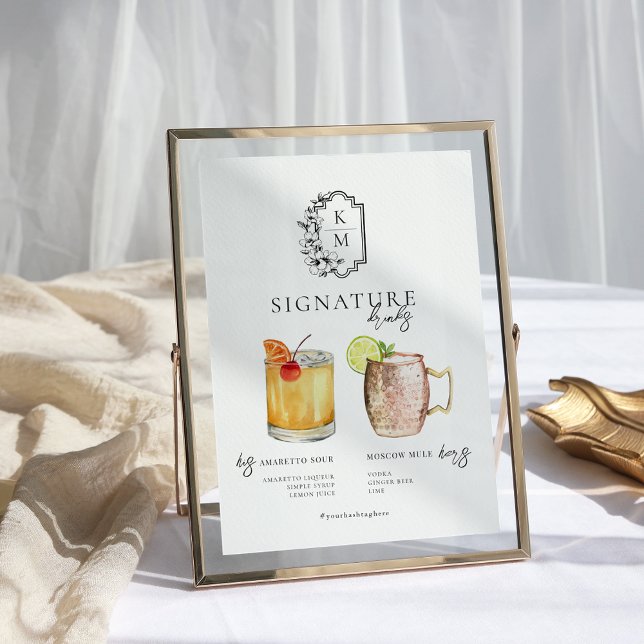 Poster Aquarela | Bebida com a Assinatura dos Noivos (Criador carregado)
