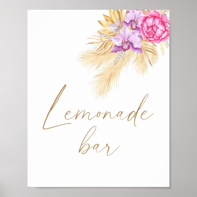 Poster Aquarela boho pampas - bar de limonada (Frente)