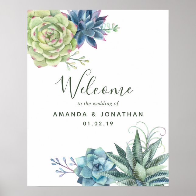 Poster Aquarela Cactus Suculentas Boas-Vindas Casamento (Frente)