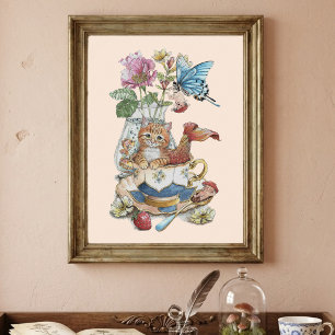 Poster Aquarela Caprichosa Xícara Floral da Purrmaid