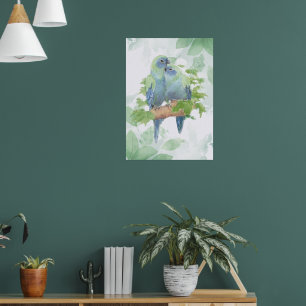 Poster Aquarela Casal de Papagaios Tropicais Abraçados