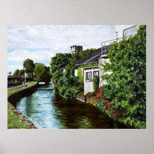 Poster Aquarela da cidade cénica de Galway Irlanda Canal