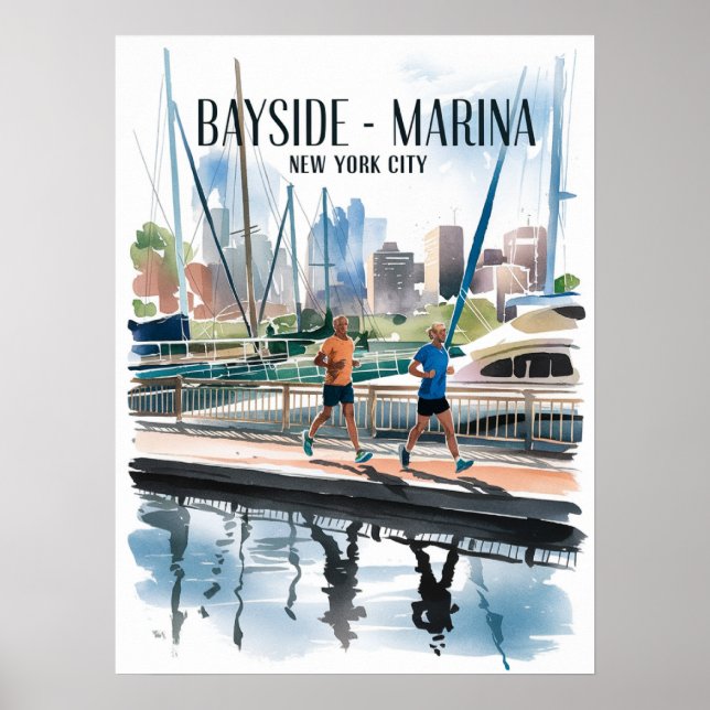 Poster Aquarela da Corrida na Marina de Bayside (Frente)