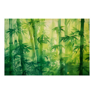Póster Aquarela da Floresta de Bambu
