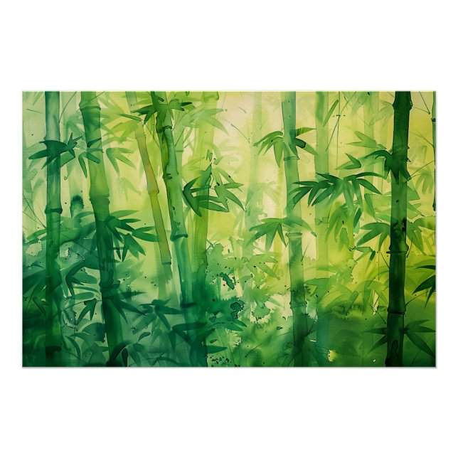 Póster Aquarela da Floresta de Bambu (Frente)