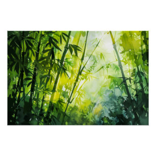 Póster Aquarela da Floresta de Bambu