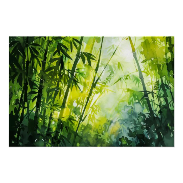 Póster Aquarela da Floresta de Bambu (Frente)