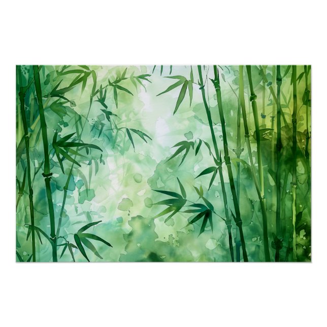 Póster Aquarela da Floresta de Bambu (Frente)