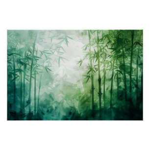 Póster Aquarela da Floresta de Bambu