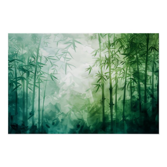 Póster Aquarela da Floresta de Bambu (Frente)