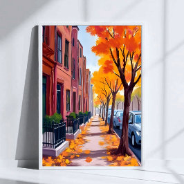 Poster Aquarela da Folhagem de Outono de Boston