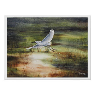 Póster Aquarela da Garça Branca