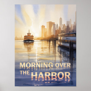 Poster Aquarela da Manhã sobre o Porto de Nova York