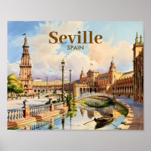 Poster Aquarela da Praça de Espanha em Sevilha, Espanha