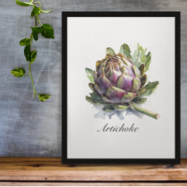 Poster Aquarela de Alcachofra Botânica Cozinha Jardim
