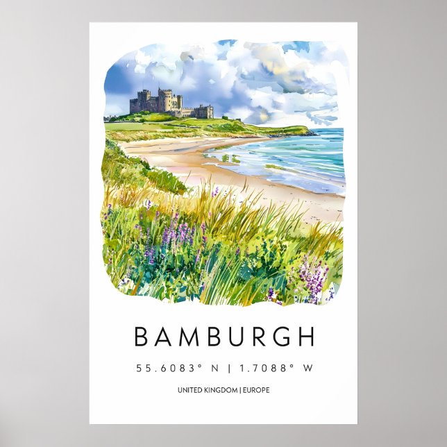 Poster Aquarela de Bamburgh 2 (Frente)