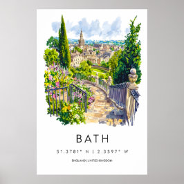 Pôster Aquarela de Banho Impressão de Viagem de Ba